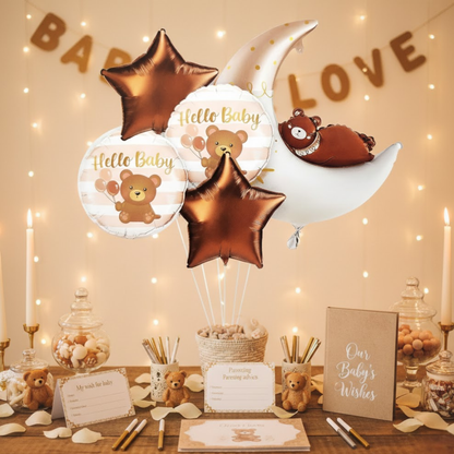 Hello Baby Teddy Bear & Stars Balloon - 5PC