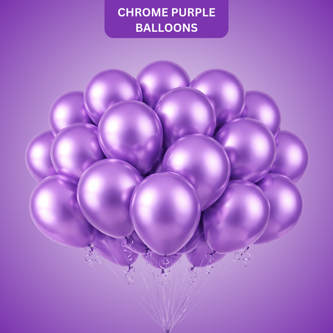 Chrome Purple Latex Balloons Pack of 10 | Metallic Finish Party Balloons | Premium Quality for Birthday, Anniversary & Celebration Decor