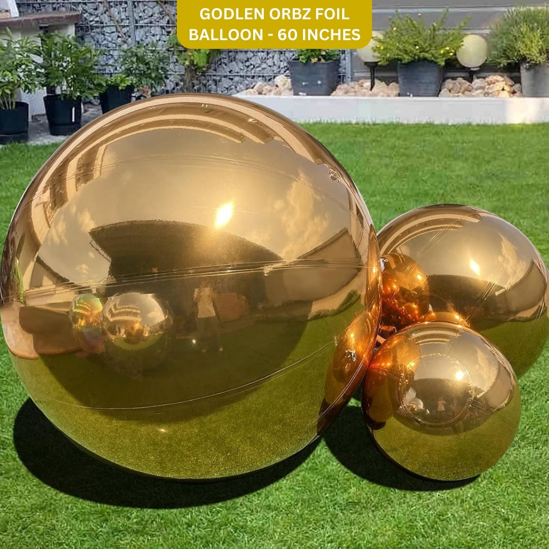 Large Gold Mirror Orbz Foil Balloon 60 Inches | Premium Metallic Sphere Balloon | Helium Supported Luxury Party Decoration for Birthday, Wedding & Anniversary Decor