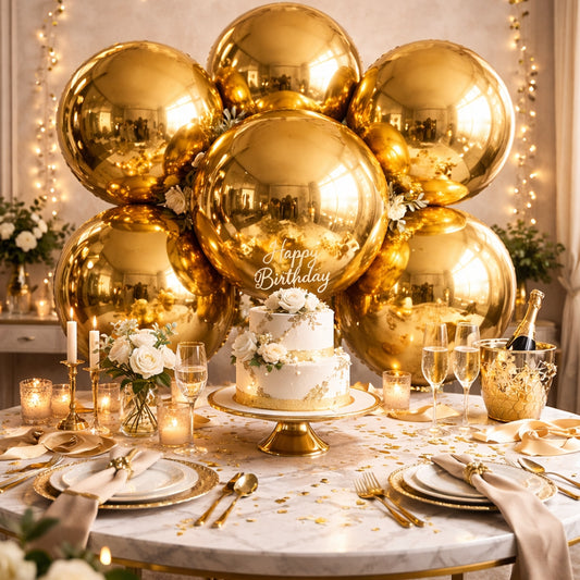 Large Gold Mirror Orbz Foil Balloon 60 Inches | Premium Metallic Sphere Balloon | Helium Supported Luxury Party Decoration for Birthday, Wedding & Anniversary Decor