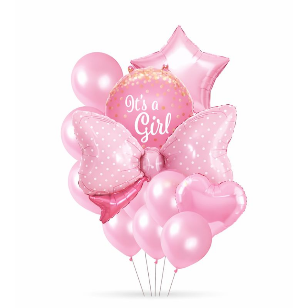 Its a Girl Bow Balloon Set - Pack of 10