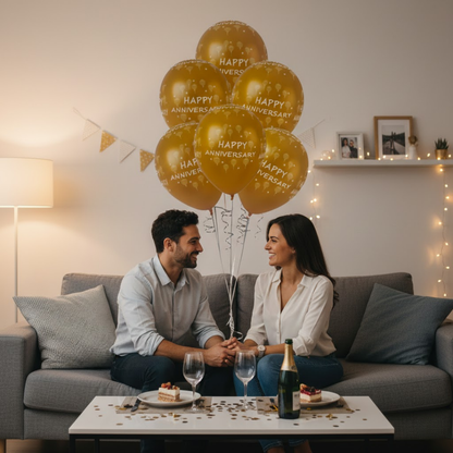 Happy Anniversary Golden Latex Balloons Set 12" - Pack of 6