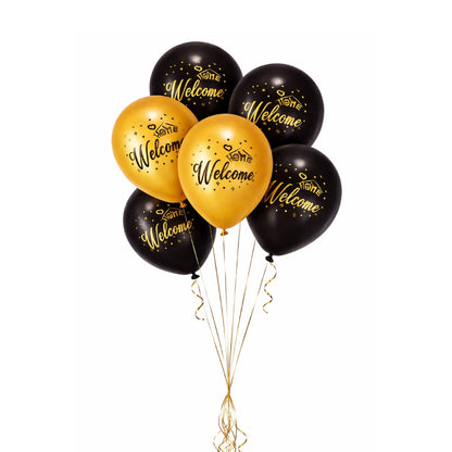 Welcome Home Black & Gold Latex Balloons Pack of 6 (12 Inch) | Printed Party Balloons | Homecoming Decoration