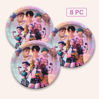 Set of four paper kpop  plates with colorful character

