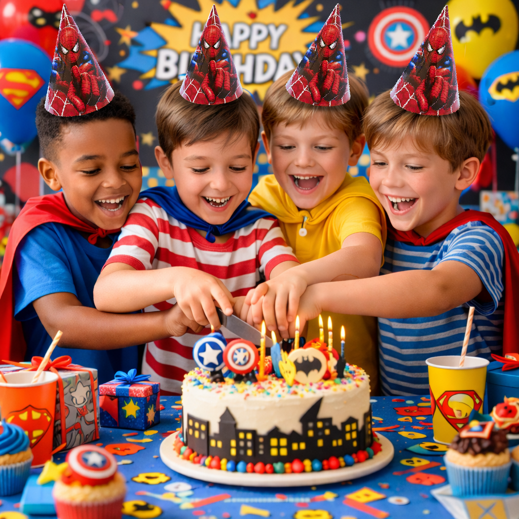 Spiderman Theme Birthday Caps - 8PC