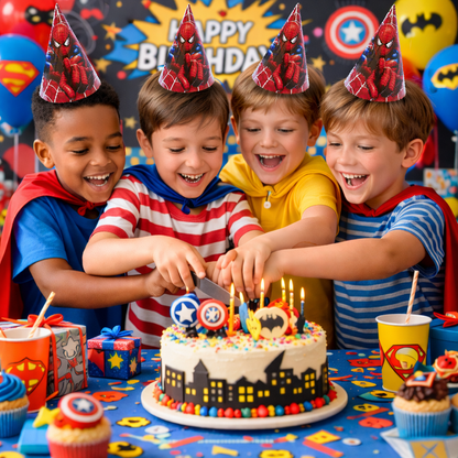 Spiderman Theme Birthday Caps - 8PC