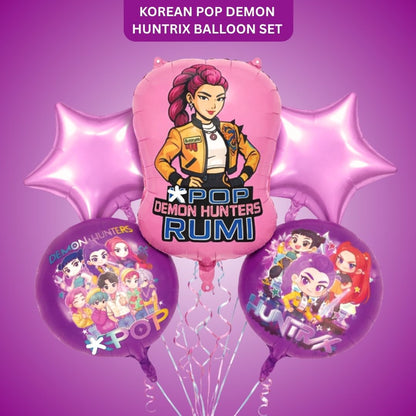 Korean Pop Demon Huntrix Theme Foil Balloon Set of 5 | Music Theme Party Balloons | Kids Birthday Decoration