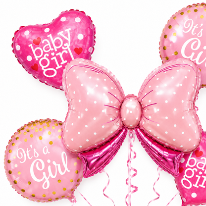 Pink Bow It’s a Girl Balloon Bouquet Set – 5 Pcs | Cute Pink Foil Balloons for Baby Shower, Welcome Baby Girl & Newborn Room Decoration