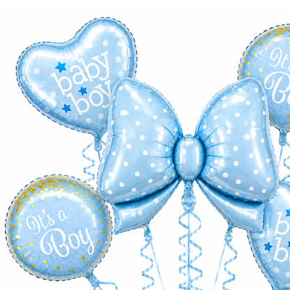 Blue Bow It’s a Boy Balloon Bouquet Set – 5 Pcs | Cute Blue Foil Balloons for Baby Shower, Welcome Baby Boy & Newborn Room Decoration
