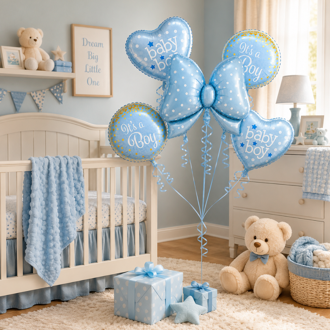 Blue Bow It’s a Boy Balloon Bouquet Set – 5 Pcs | Cute Blue Foil Balloons for Baby Shower, Welcome Baby Boy & Newborn Room Decoration
