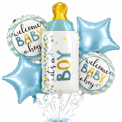 Baby Bottle It’s a Boy Balloon Bouquet Set – 5 Pcs | Cute Blue Foil Balloons for Baby Shower, Welcome Baby Boy & Newborn Room Decoration