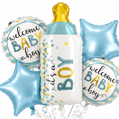 Baby Bottle It’s a Boy Balloon Bouquet Set – 5 Pcs | Cute Blue Foil Balloons for Baby Shower, Welcome Baby Boy & Newborn Room Decoration