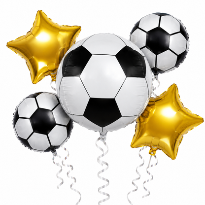 Soccer Birthday Balloon Bouquet Set – 5 Pcs | Fun Soccer Ball & Gold Star Foil Balloons for Kids Birthday Party Decoration