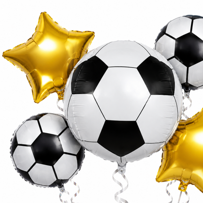 Soccer Birthday Balloon Bouquet Set – 5 Pcs | Fun Soccer Ball & Gold Star Foil Balloons for Kids Birthday Party Decoration
