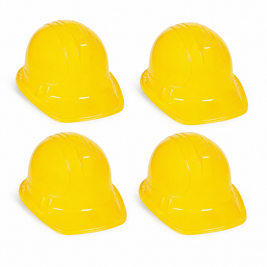 Under Construction Theme Yellow Party Hats - Pack of 4 | Builder Costume Hats for Kids Birthday & Role Play