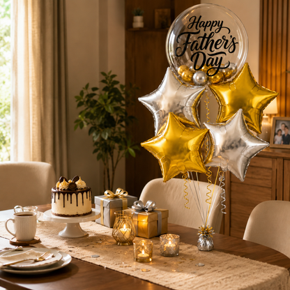 Happy Father’s Day BOBO Foil Balloon Set 5PC, Helium Supported Dad Balloon Bouquet with Star Balloons for Father’s Day, Papa Birthday & Surprise Decor