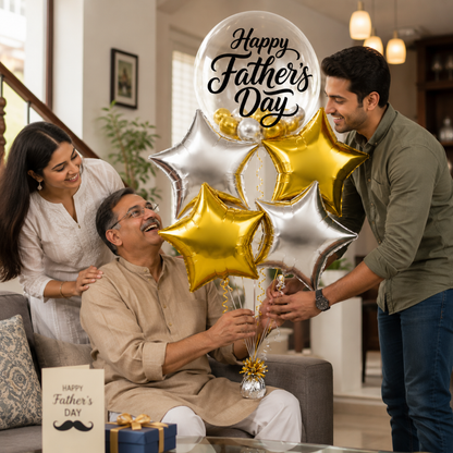 Happy Father’s Day BOBO Foil Balloon Set 5PC, Helium Supported Dad Balloon Bouquet with Star Balloons for Father’s Day, Papa Birthday & Surprise Decor