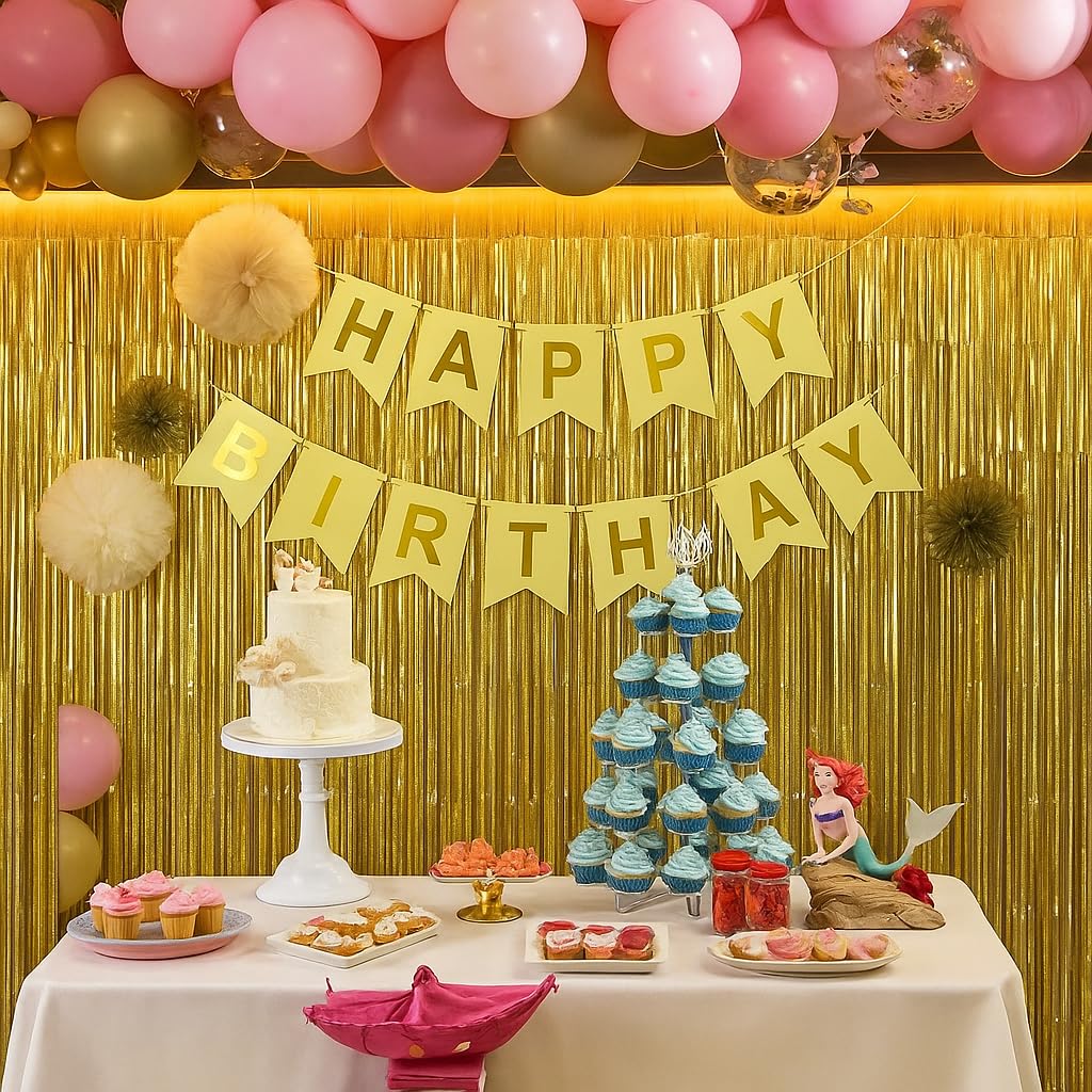 Wanna Party 2Pcs Textured Shiny Gold Foil Curtain