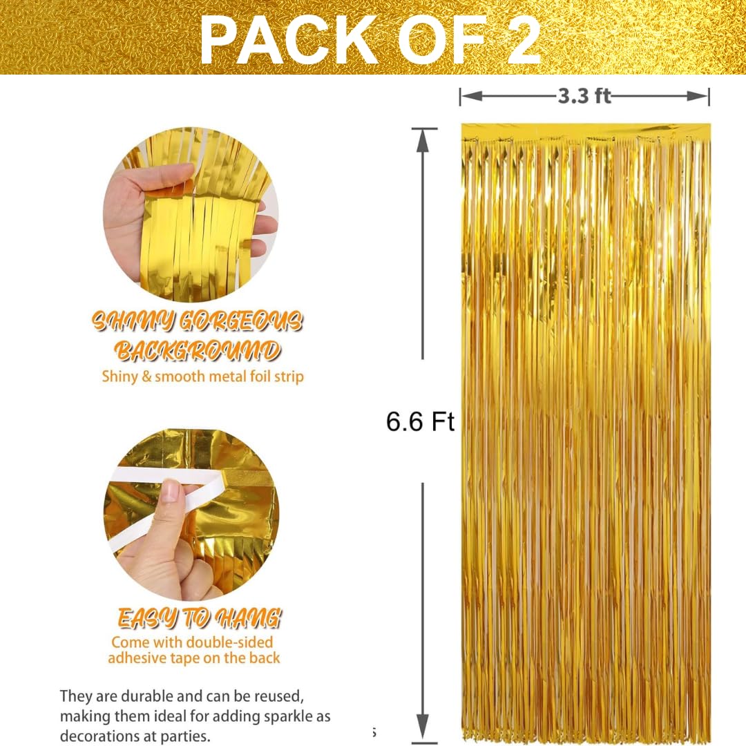 Wanna Party 2Pcs Golden Foil Curtain For Decoration