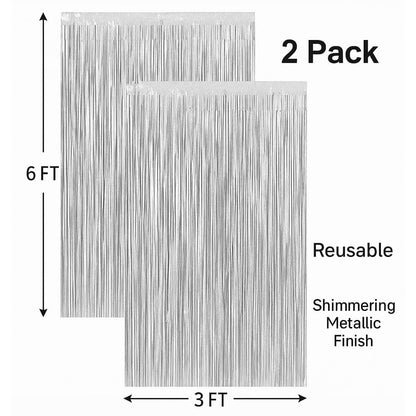 2Pcs Textured Shiny Silver Foil Curtain For Decoration – 3.28 x 6.56 FT