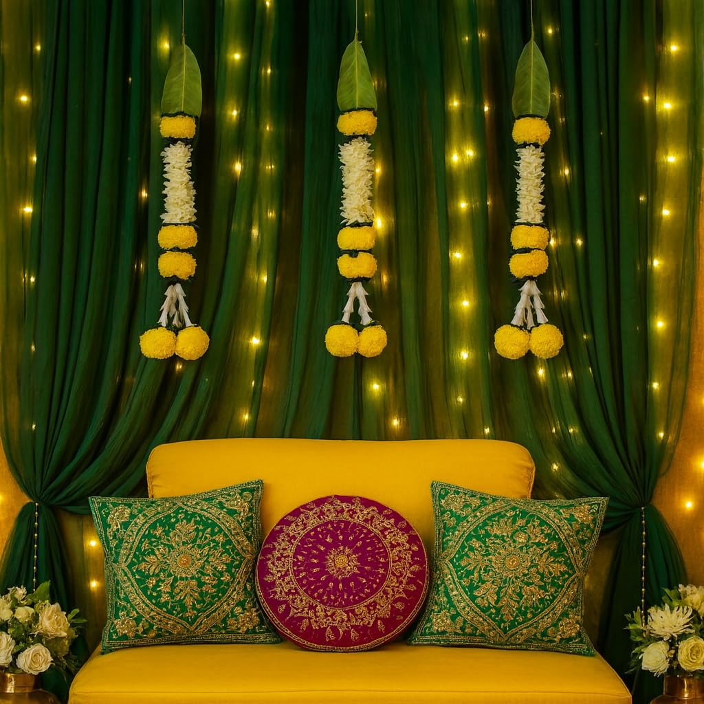 Pack of 3 Artificial White Gajra Jasmine & Marigold Flower Strings Wedding- 24 inch