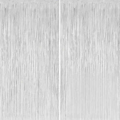 2Pcs Textured Shiny Silver Foil Curtain For Decoration – 3.28 x 6.56 FT