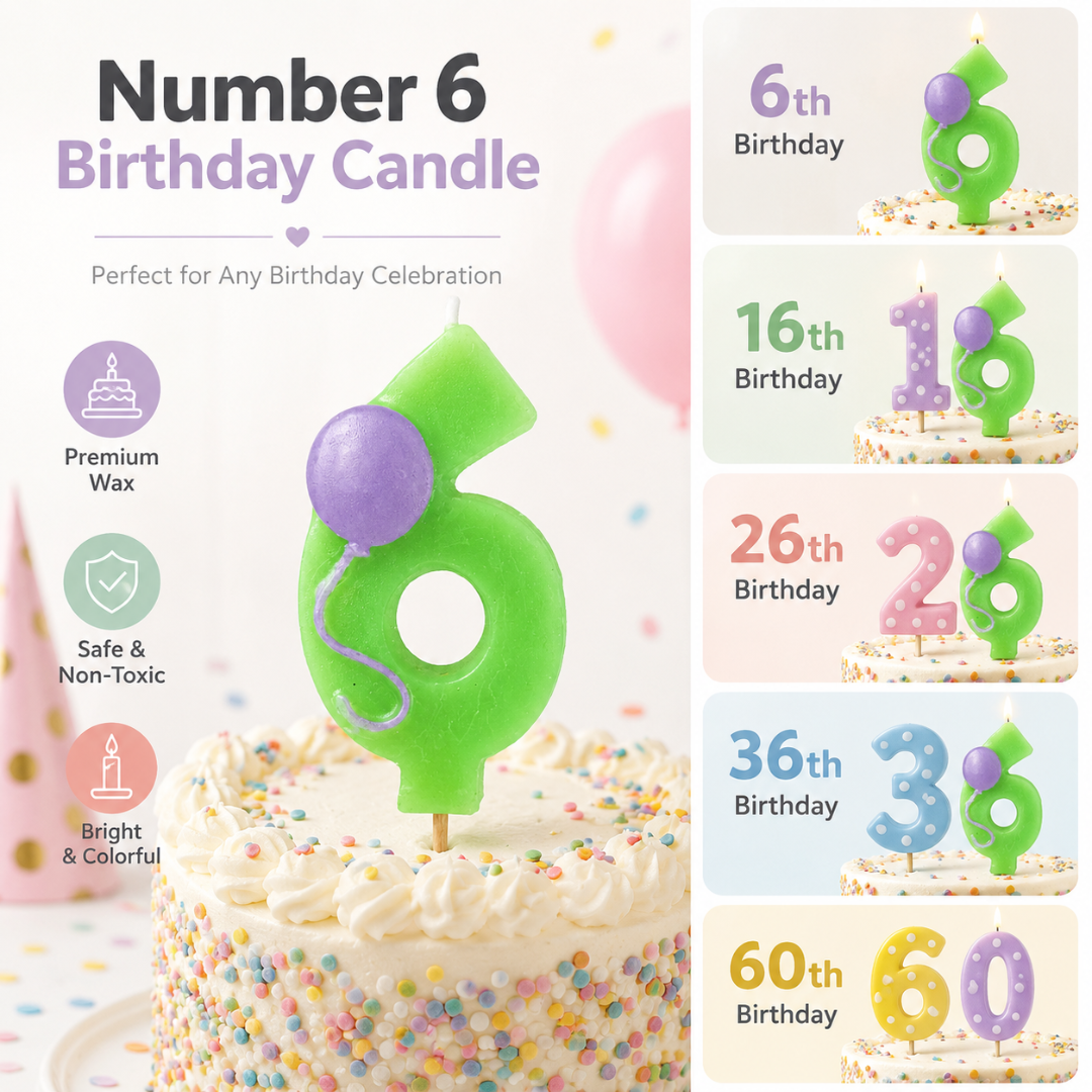 Number 6 Green Birthday Cake Candle