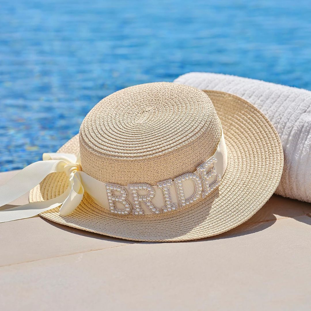 Beach Hat for Bride w/ Rhinestones for Bachelorette Party/ Beach Party - 1PC