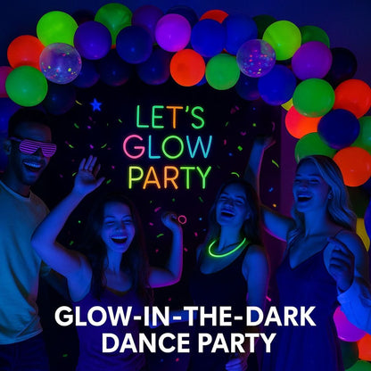 Neon Happy Birthday Banner with Glow in the Dark Balloon Arch Decoration Kit - 80PC
