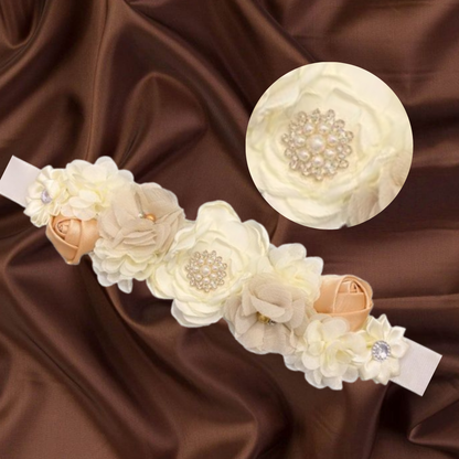 Mom To Be Crown with Pink & Silver Rhinestone and Floral Waistband Combo - Set of 2PC