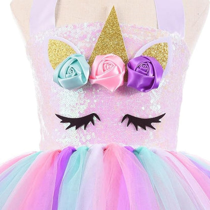 Unicorn Girls Costume w/Hair Band and Wings - Size S - Age 3 to 5