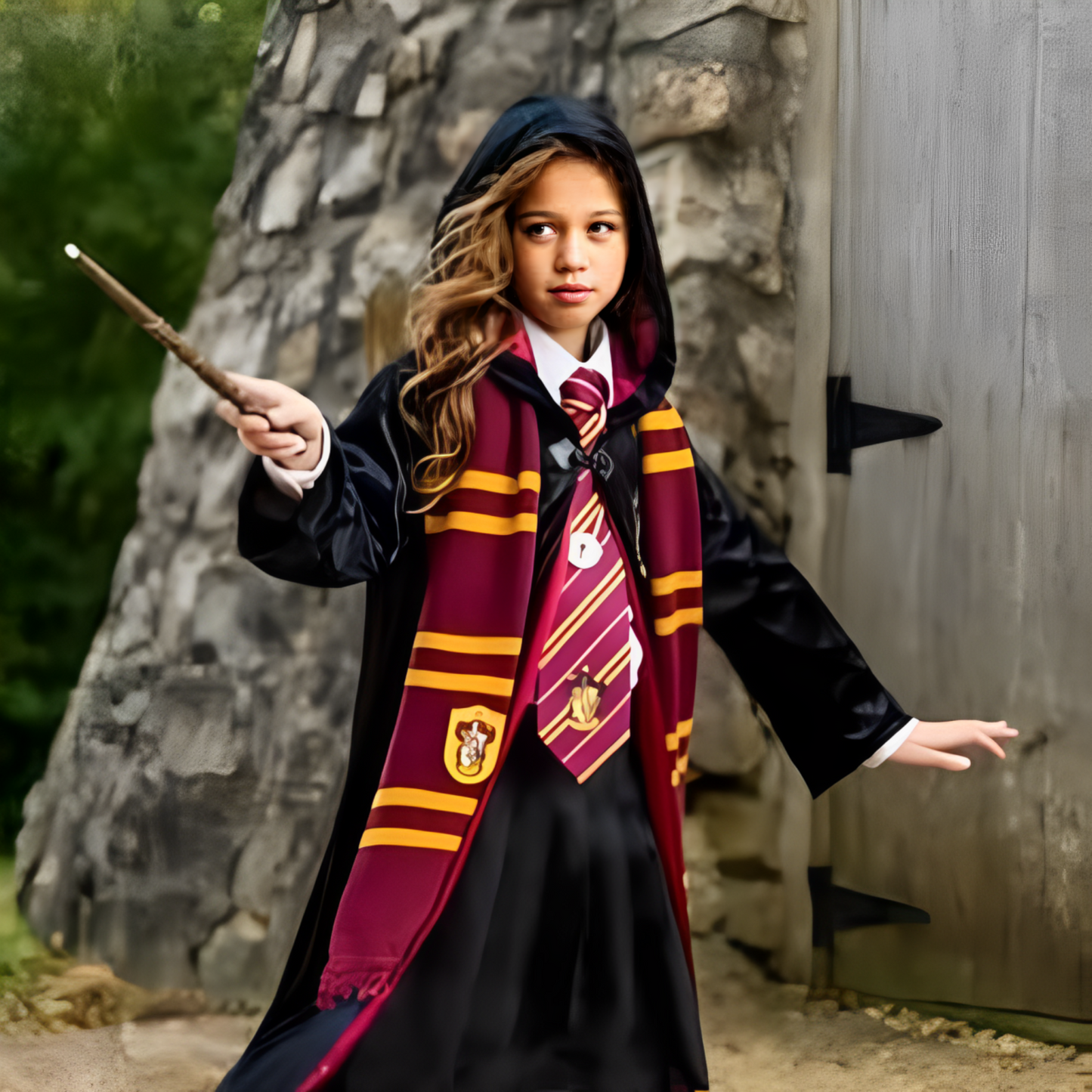 Magical Harry Potter Costume w/ Scarf, Eyeglass, Wand & Tie for Kids - Size L - Age 8 - 10 YRS