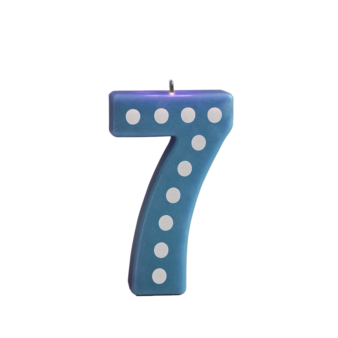 Number 7 Blue Candle w/ Polka Dots - 4 inches - 1PC