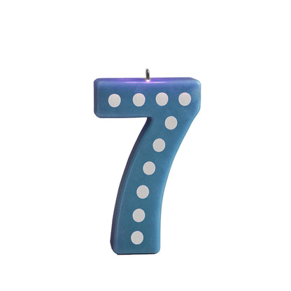 Number 7 Blue Candle w/ Polka Dots - 4 inches - 1PC