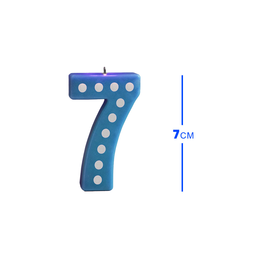 Number 7 Blue Candle w/ Polka Dots - 4 inches - 1PC