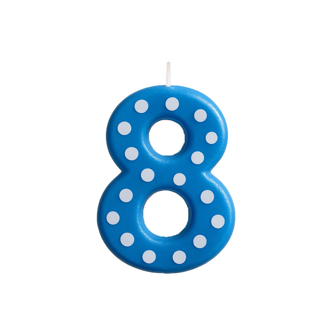 Number 8 Blue Polka Dot Candle - 1PC