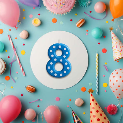 Number 8 Blue Polka Dot Candle - 1PC