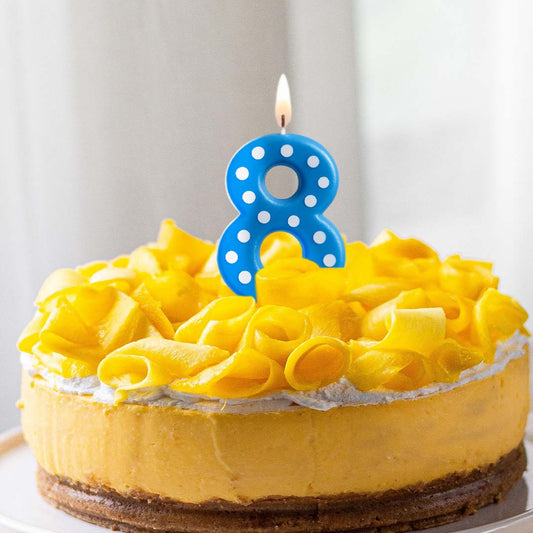 Number 8 Blue Polka Dot Candle - 1PC