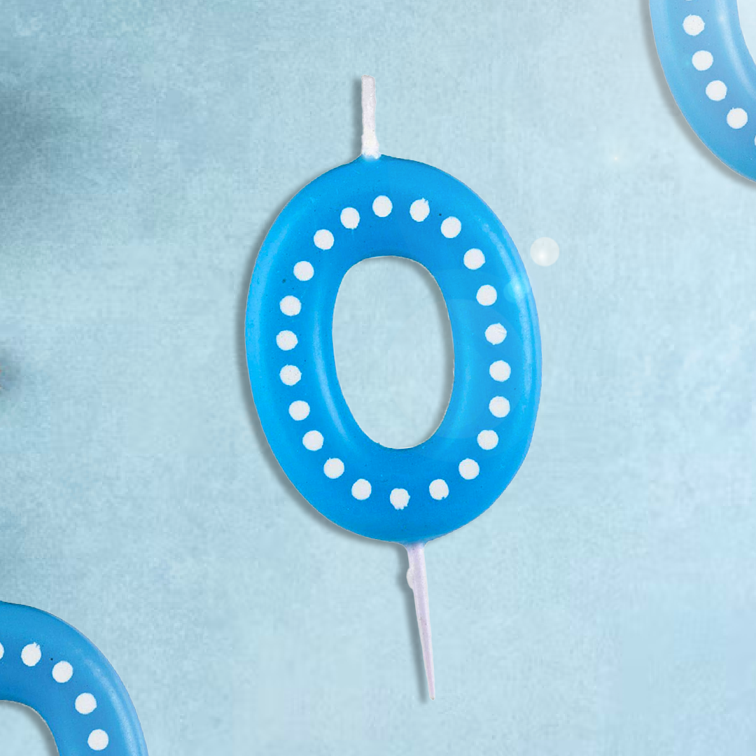 Number 0 Blue Candle w/ Polka Dot - 1PC
