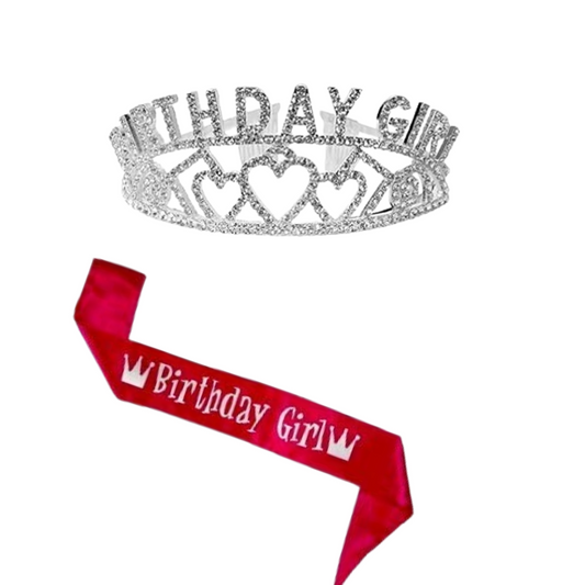 Birthday Girl Crown Fr Girls- Tiara And Pink Sash Combo -2 Pcs