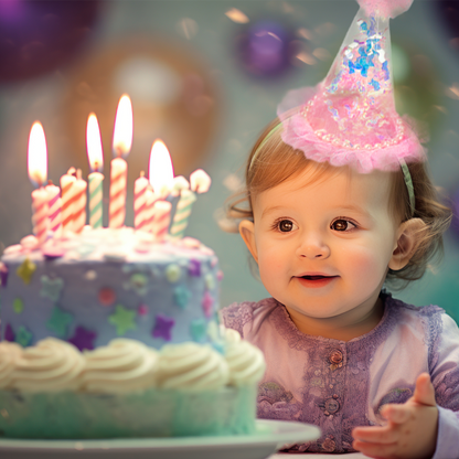 Pink Transparent Party Paper Hat w/ Multicolor Pom Pom - 1PC