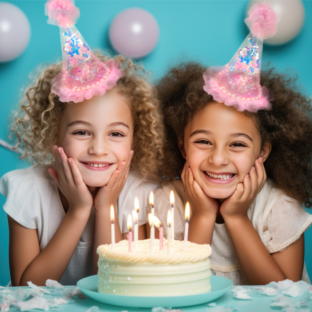 Pink Transparent Party Paper Hat w/ Multicolor Pom Pom - 1PC