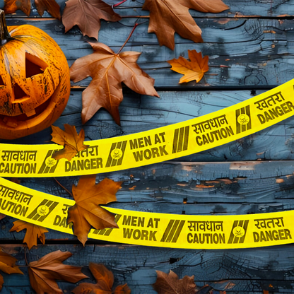 Yellow Warning Tape w/ Danger Text for Halloween Decor - 10 FT - 1PC