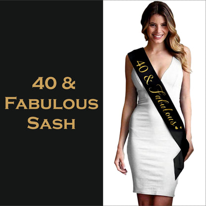 40 & Fabulous Black Satin Sash w/ Decor Set - 21PC
