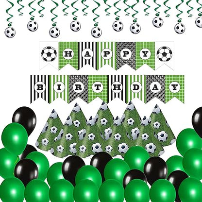 Soccer Theme Happy Birthday Green & Black Decor Set - 35PC