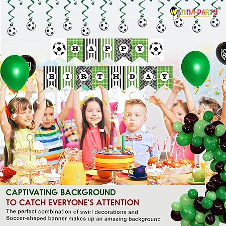 Soccer Theme Happy Birthday Green & Black Decor Set - 35PC