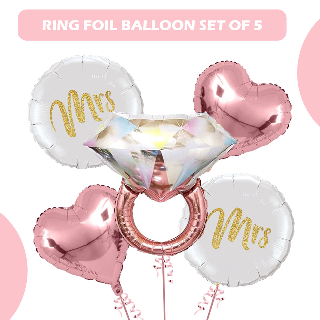 Bachorlette Party Silver & Pink Ring Balloon Set w/ Mr &Mrs Balloon  - 5PC