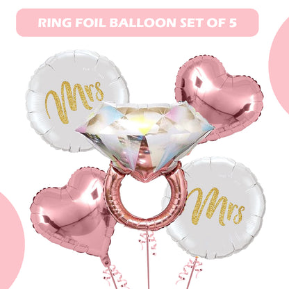 Bachorlette Party Silver & Pink Ring Balloon Set w/ Mr &Mrs Balloon  - 5PC