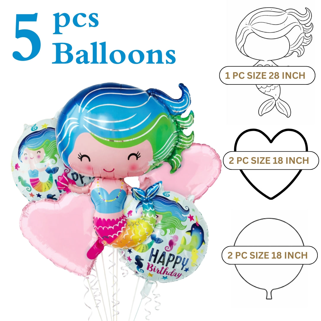Mermaid Theme Helium Filled Balloon Bouquet Set of 5