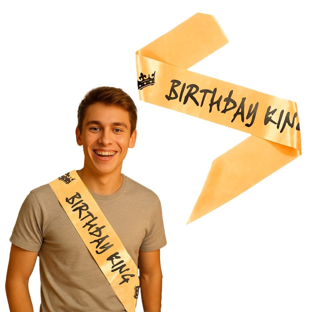 Birthday King Glossy Golden Sash for Adults - 1PC